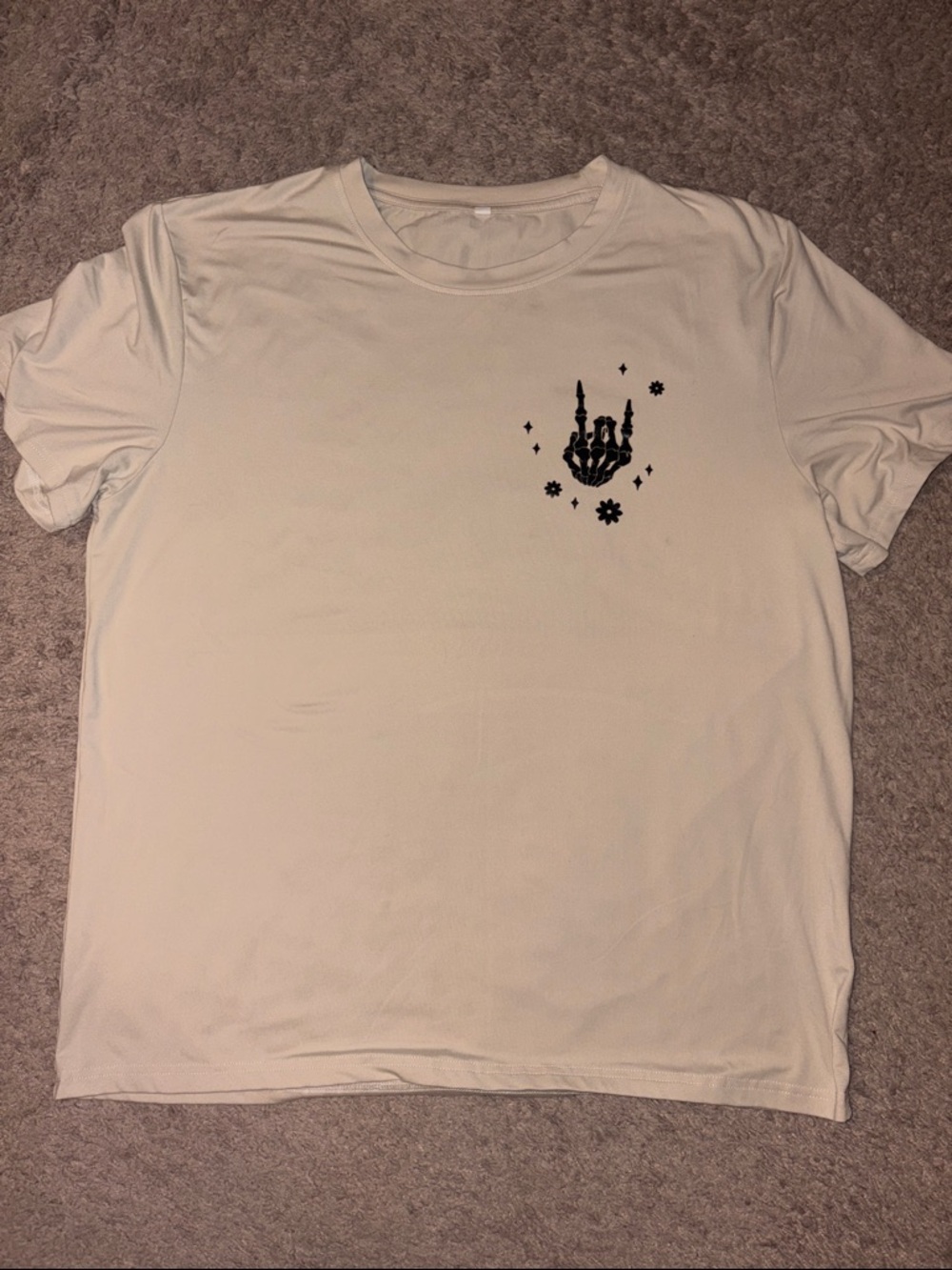 Cream Short-Sleeve Graphic Crewneck Tee with Skeleton Hand